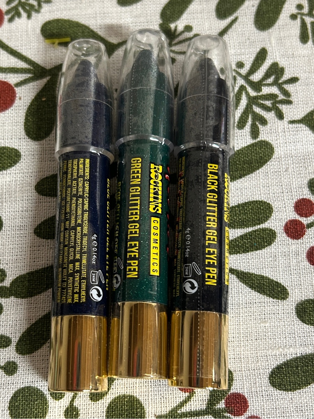 ROCKINS Cosmetics Hot Mess Threesome Glitter Gel Eye Shadow Pen Black Blue Green - Picture 5 of 6